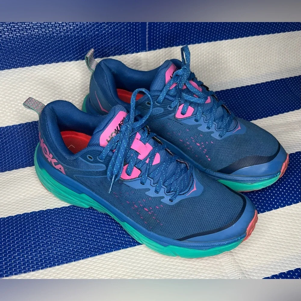 ✨🎉 Hoka One One Challenger Atr 6 Outdoor Trail Running Shoes Size 9.5 Blue Pink